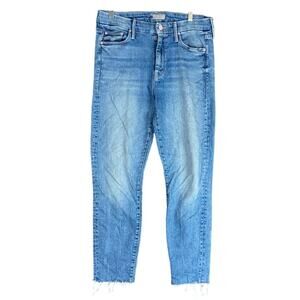 Mother Womens Jeans Blue Denim The Looker Crop Raw Hems Stretch 28